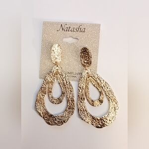 Natasha Couture Gold Textured Earrings